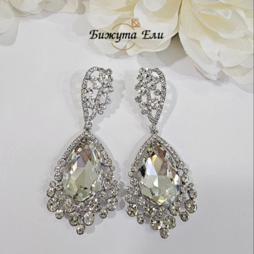 Официални обеци с бели кристали