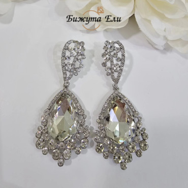 Официални обеци с бели кристали