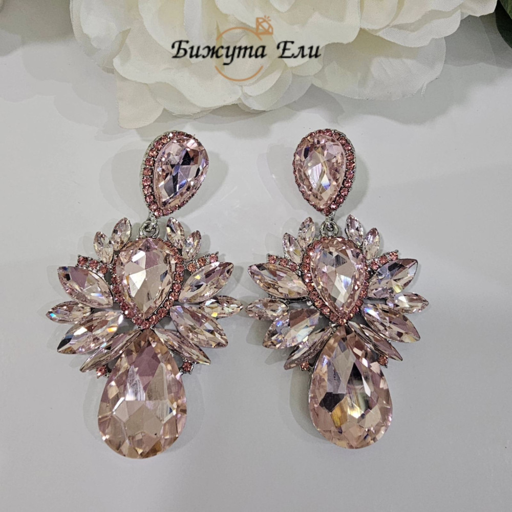 Официални обеци с розови кристали