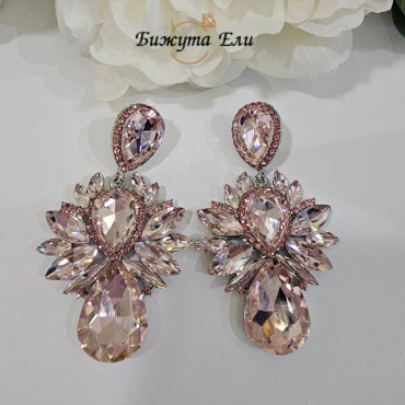 Официални обеци с розови кристали