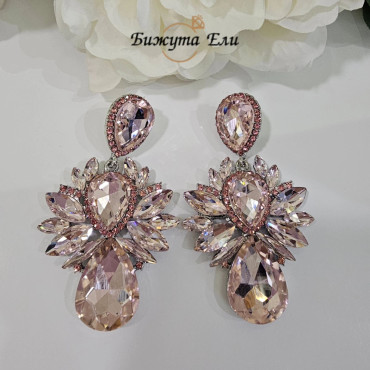 Официални обеци с розови кристали