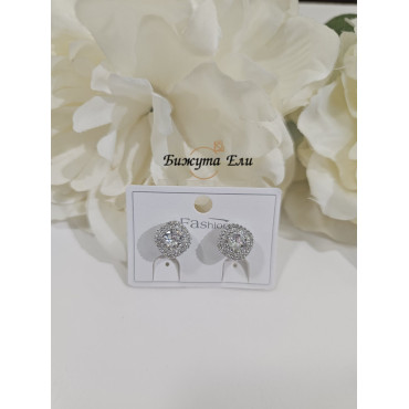 Обеци бели кристали с клипс