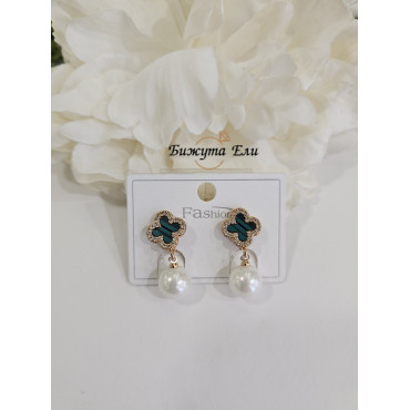 Обеци зелени детелини клипс