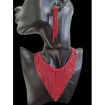 Комплект колие с обеци червени кристали