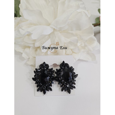 Обеци с клипс черни кристали