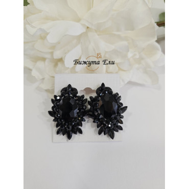 Обеци с клипс черни кристали