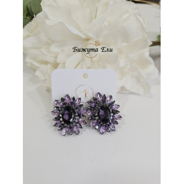 Обеци с клипс - лилави кристали