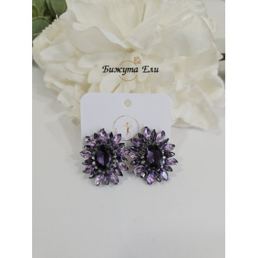 Обеци с клипс - лилави кристали