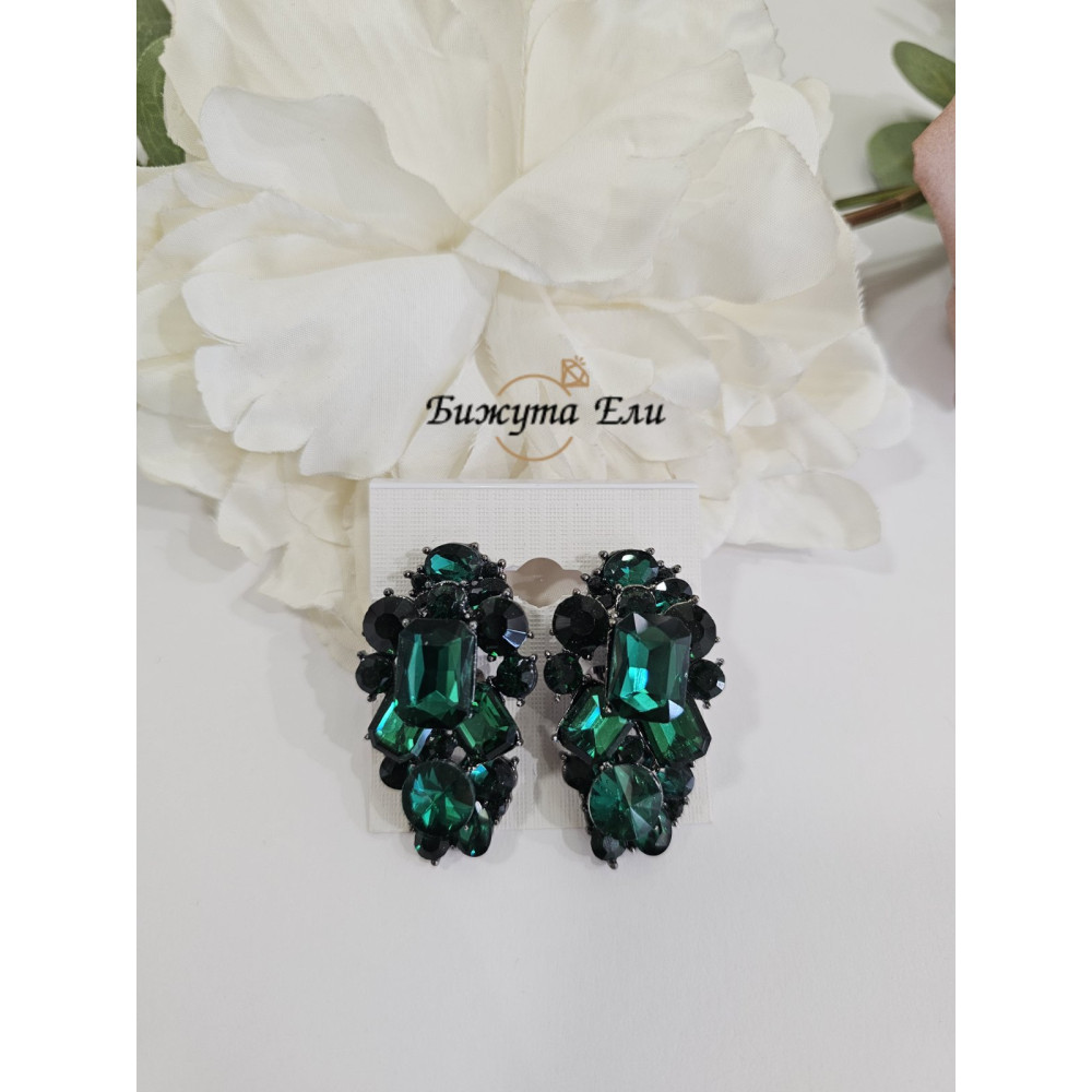 Обеци с клипс зелени кристали