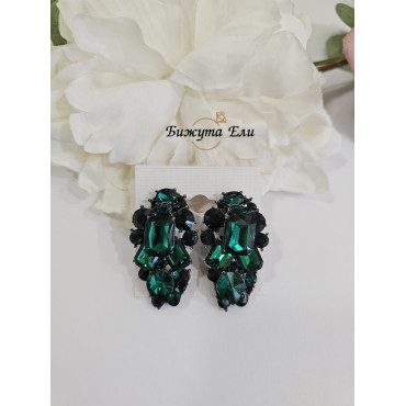 Обеци с клипс зелени кристали