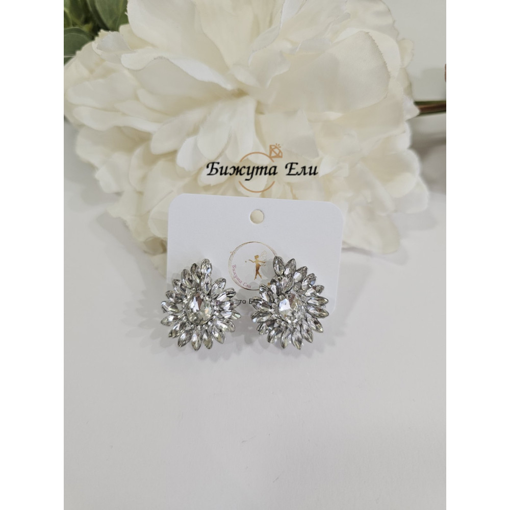 Обеци с клипс с бели кристали
