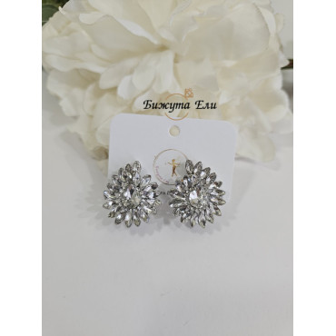 Обеци с клипс с бели кристали