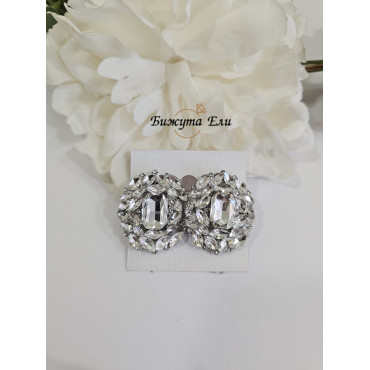 Обеци с клипс с бели кристали