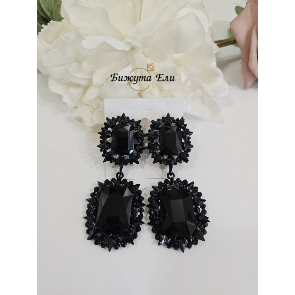 Обеци с клипс черни кристали
