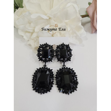 Обеци с клипс черни кристали