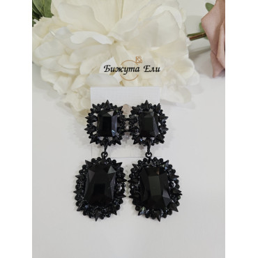 Обеци с клипс черни кристали