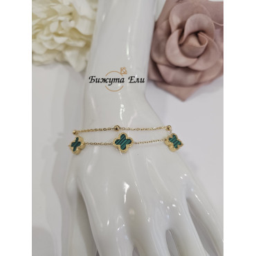 Дамска гривна с детелини - златисто и зелено