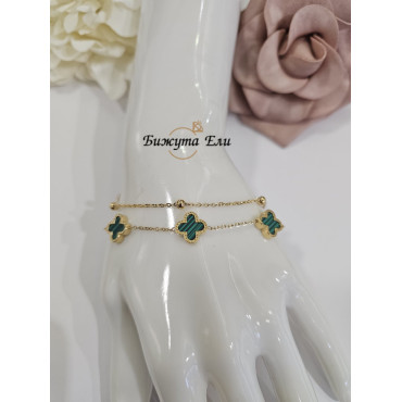 Дамска гривна с детелини - златисто и зелено
