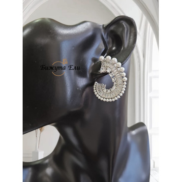 Обеци с перли и кристали