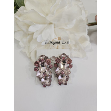 Обеци с клипс с розови кристали