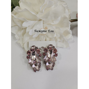 Обеци с клипс с розови кристали