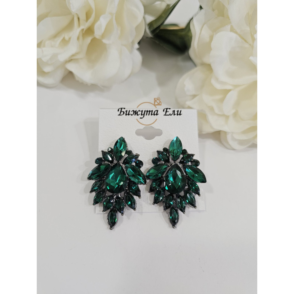 Официални обеци със зелени кристали