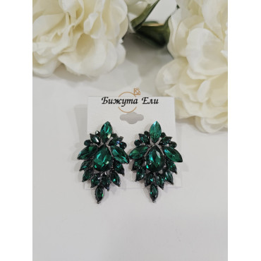 Официални обеци със зелени кристали
