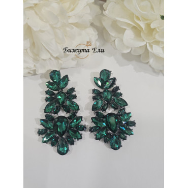 Официални обеци със зелени кристали