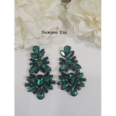 Официални обеци със зелени кристали