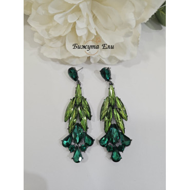 Официални обеци със зелени кристали