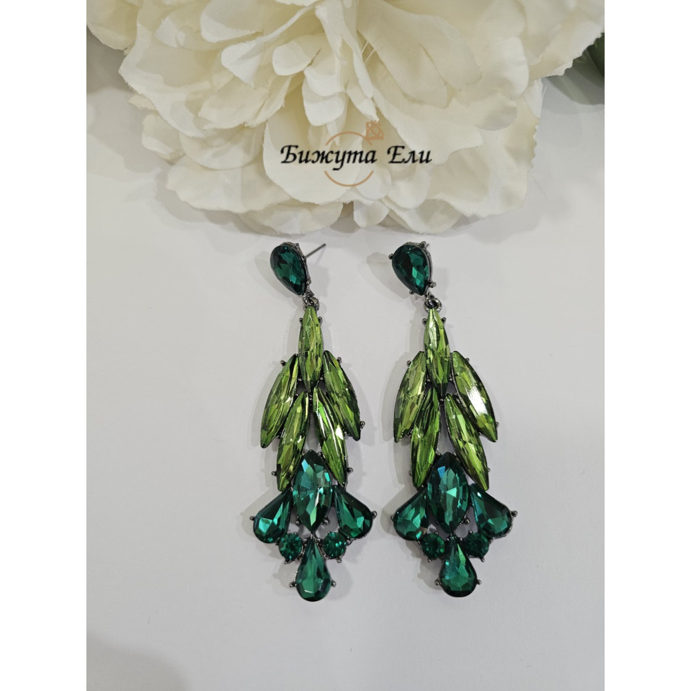 Официални обеци със зелени кристали