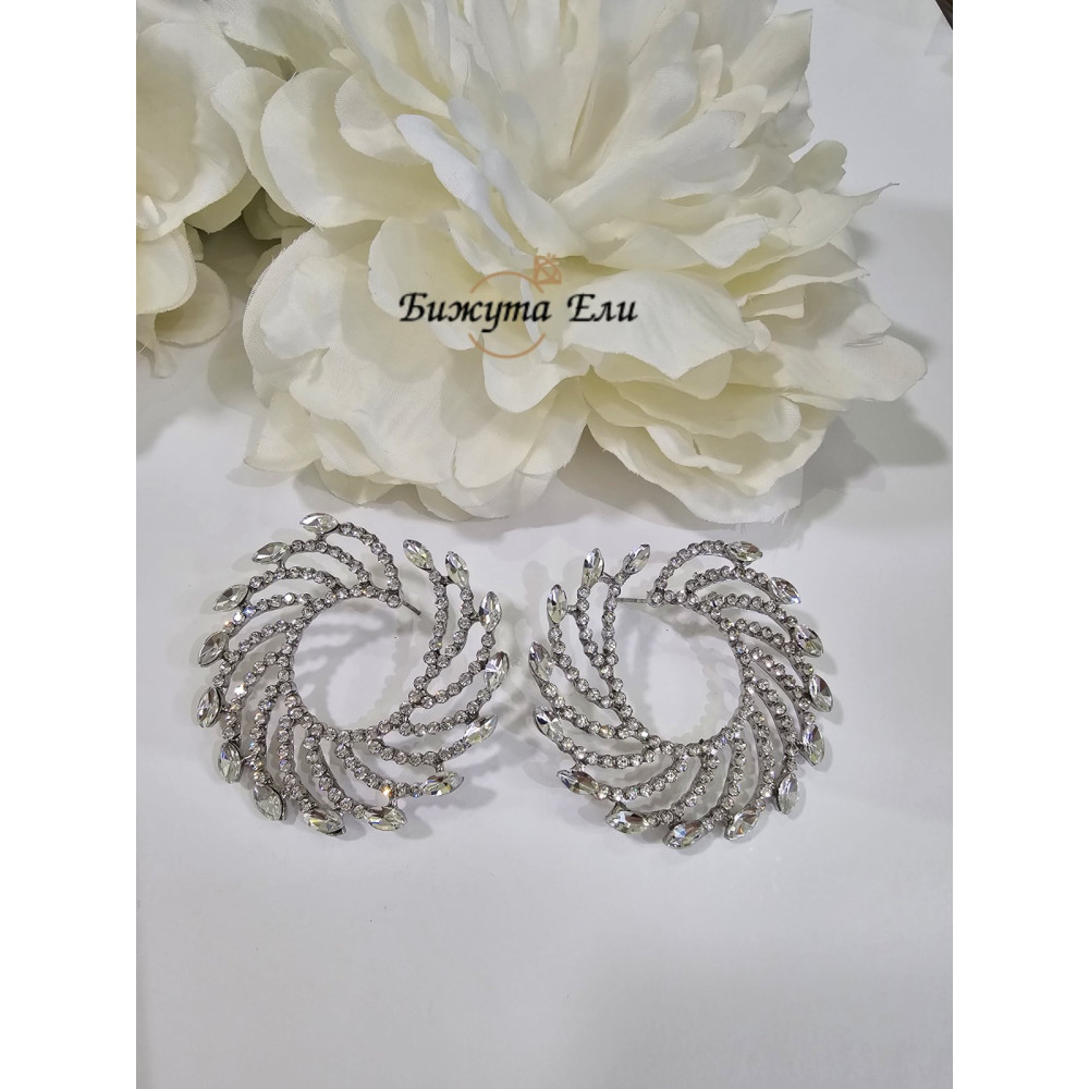 Официални обеци с бели кристали