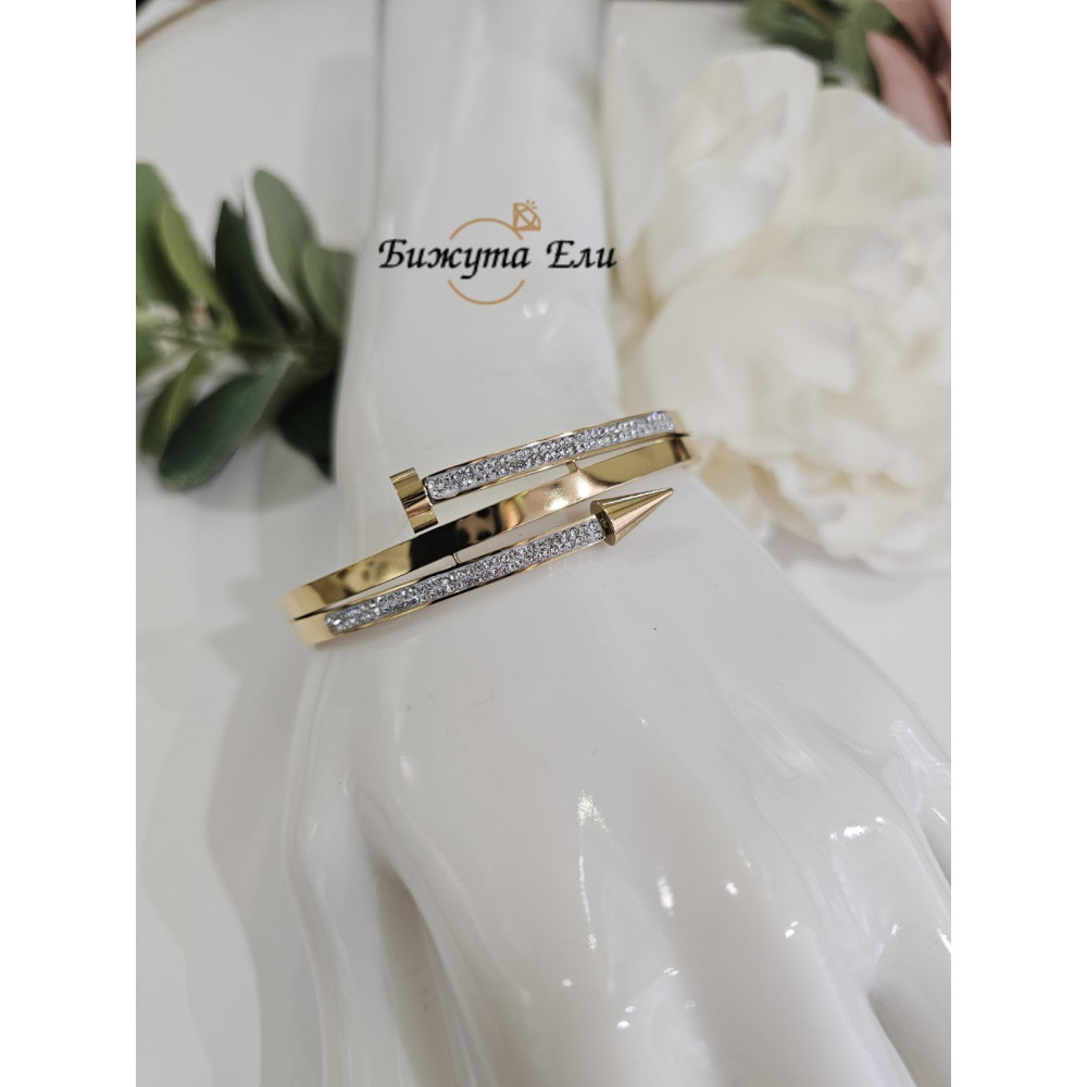 Твърда гривна от медицинска стомана с камъчета