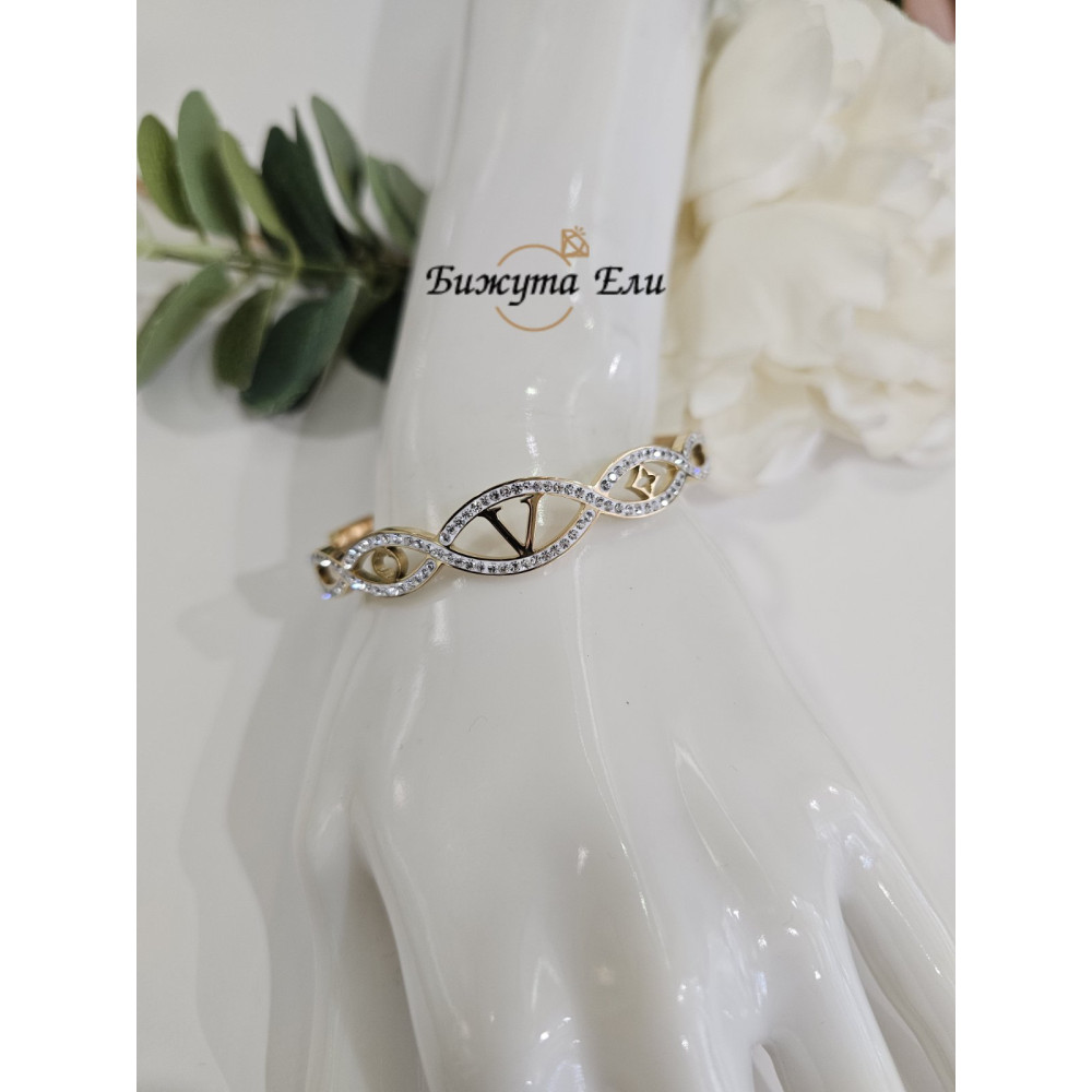 Твърда гривна от медицинска стомана с камъчета