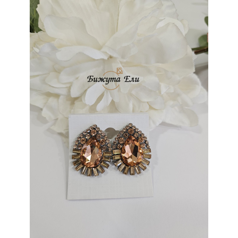 Обеци  клипс с кристали розе голд