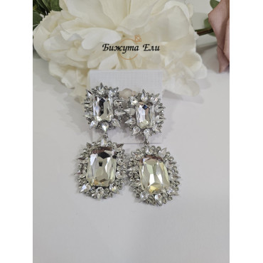 Обеци с клипс - бели кристали