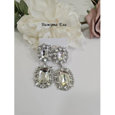 Обеци с клипс - бели кристали