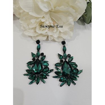 Официални обеци със зелени кристали