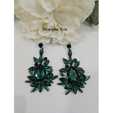 Официални обеци със зелени кристали